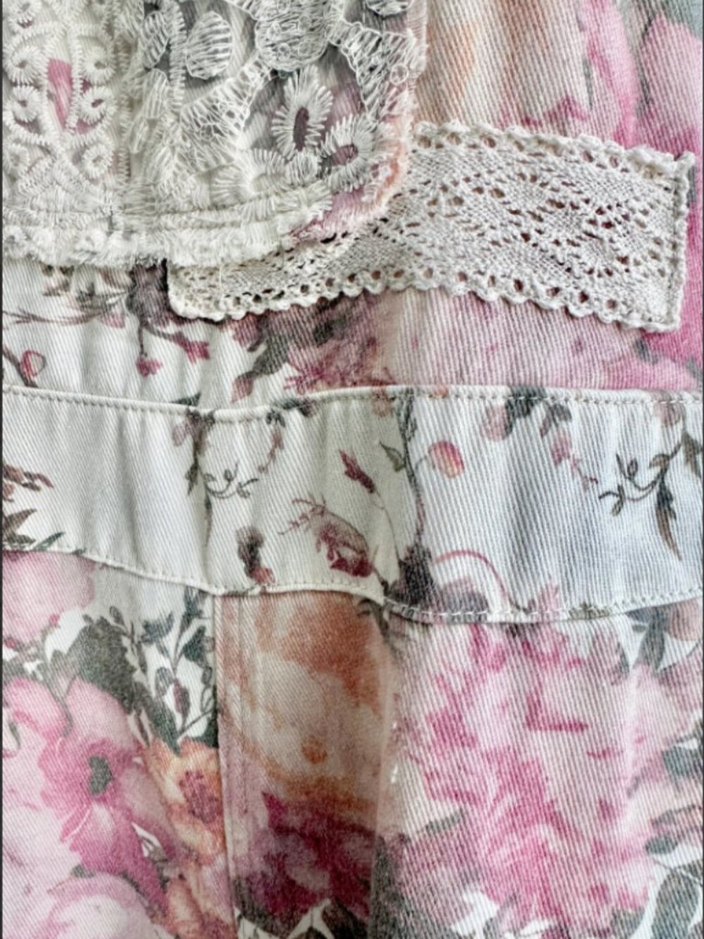 POL Floral Patchwork Corduroy Overalls Jumpsuit Lace Trim Concho Accent | Boho L - Picture 2 of 4